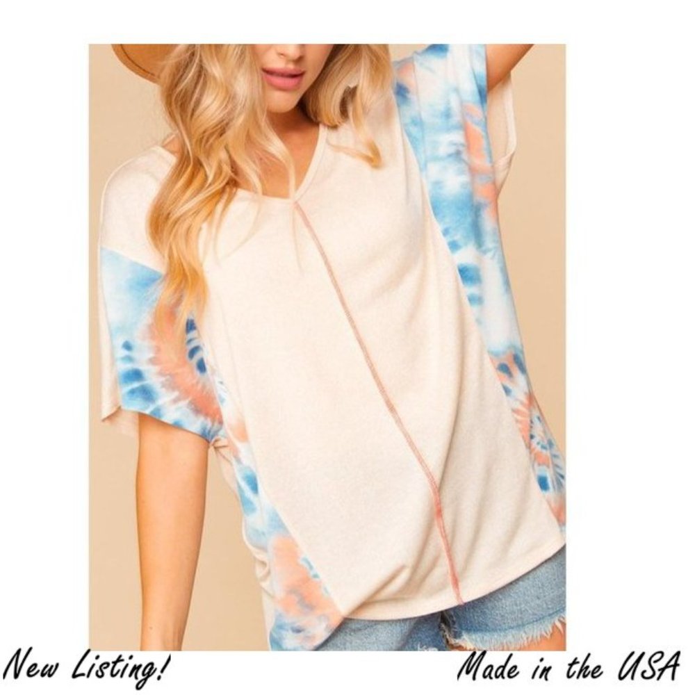 Tie Dye Color Block Out Seam Top
